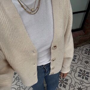 American Eagle Cream Button-Up Women's Sweater XL